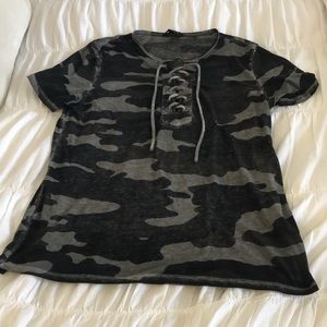 Lucky Brand lace-up camo top